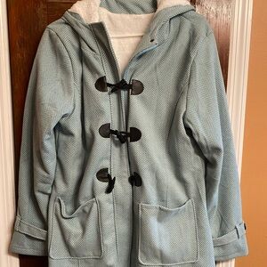 Light Blue Hooded Toggle Coat - Women's Jacket